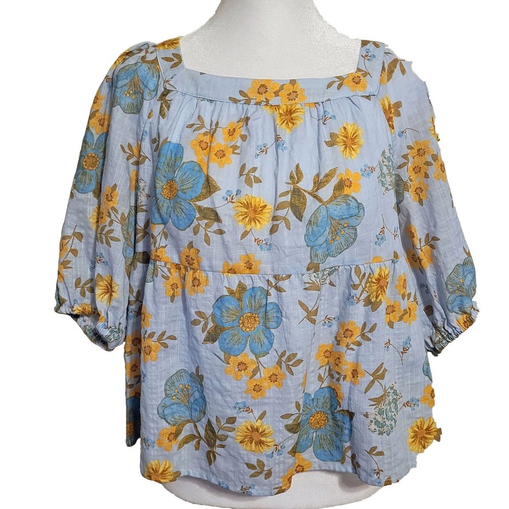Ana Floral Peasant Top with Tie Back Detail Size M